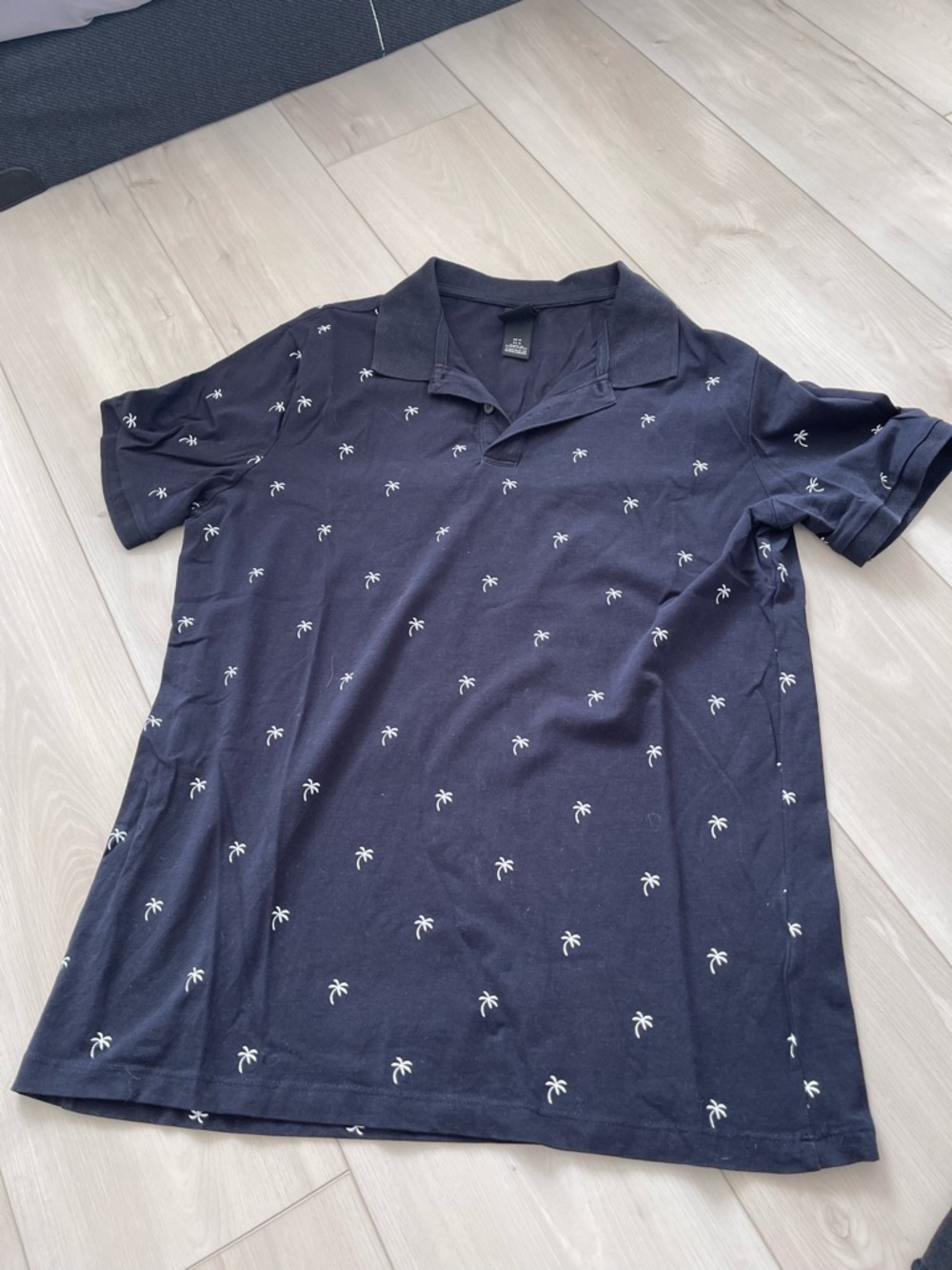 H&M Navy Polo Shirt with White Palm Tree Motif